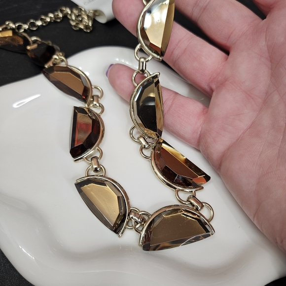 Coldwater Creek Gold Tone Crescent Gem Long Necklace 32 Inches NWT - Picture 5 of 14